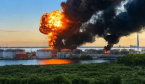 Пожар на Афипском НПЗ после атаки дронов в Краснодарском крае