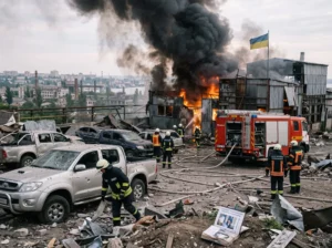 Рятувальники гасять пожежу після удару РФ по транспортній інфраструктурі Одеси