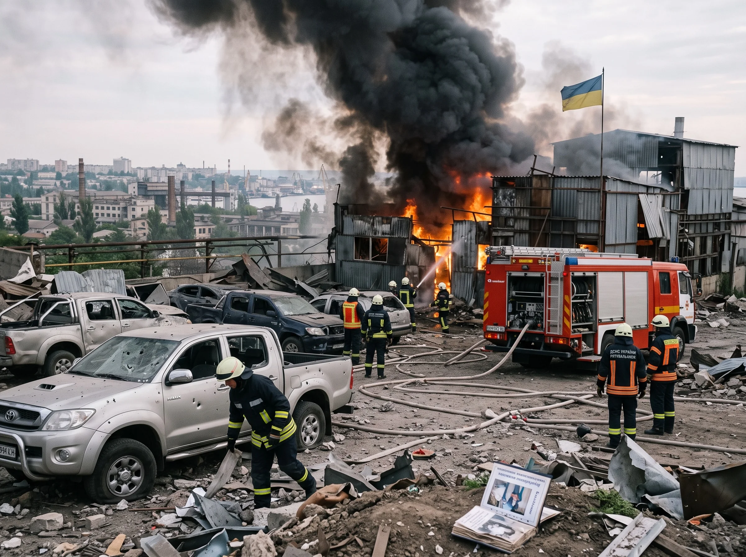Рятувальники гасять пожежу після удару РФ по транспортній інфраструктурі Одеси